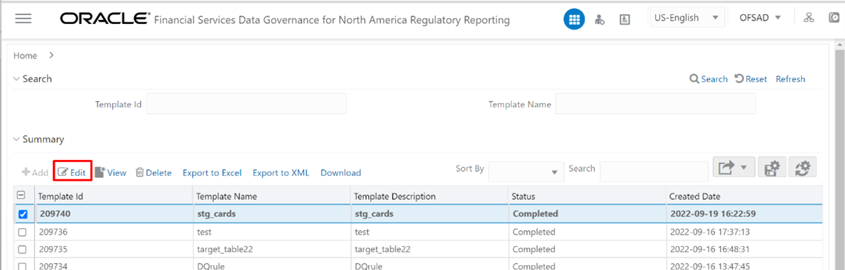 This illustration displays generated Metadata Report Templates excel report (after the export status shows as completed).