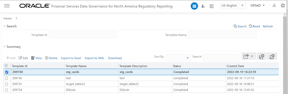 This illustration displays generated Metadata Report Templates excel report (after the export status shows as completed).