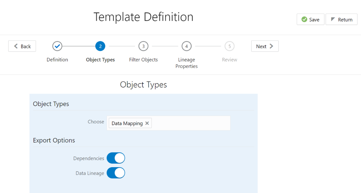 This illustration displays Template Definition page.