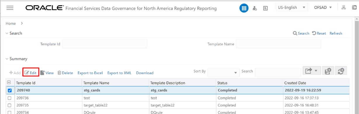 This illustration displays generated Metadata Report Templates excel report (after the export status shows as completed).
