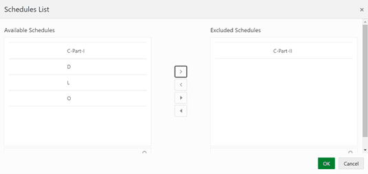 This illustration shows the available schedules and excluded schedules list.
