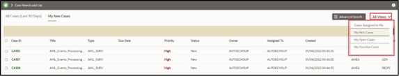 Case Search and List screen