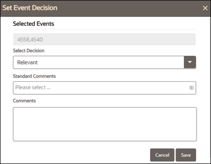 Set Event Decision screen