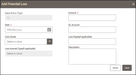 Loss and Recovery Date Entry