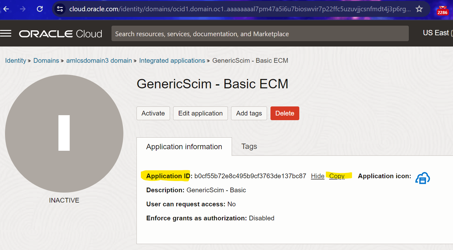 This image shows the Application ID page.