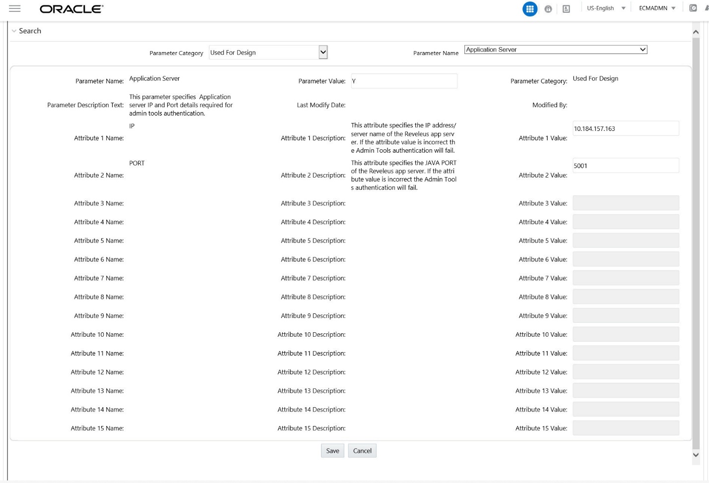 This image shows the paraeter for Application Server.