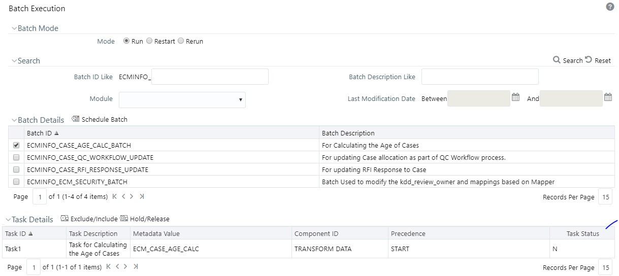 This image shows the Execute Batch screen.