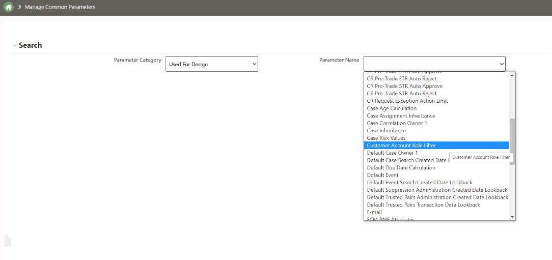 This image shows the Manage Common Parameters screen.