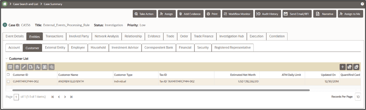 This image shows the Customer Tab.