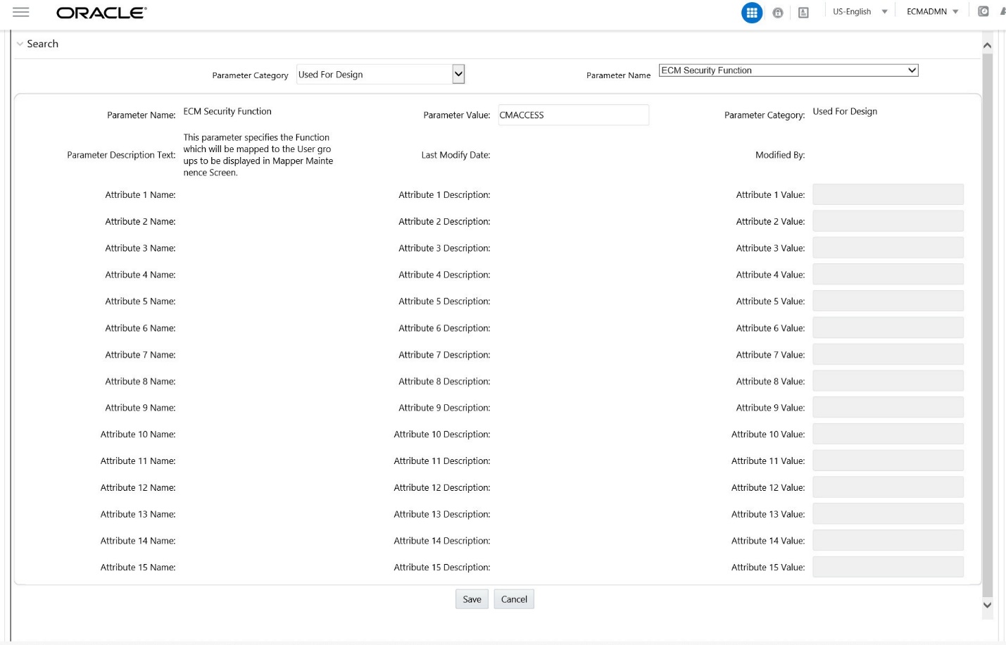 This image shows the Configuring ECM Security Function screen.