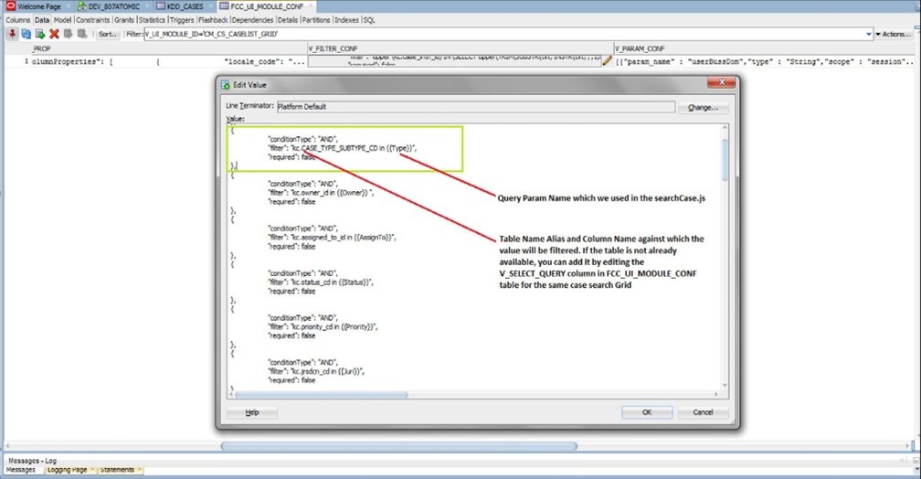 This image shows the FCC_UI_MODULE_CONF table attributes. This image shows the FCC_UI_MODULE_CONF table attributes.