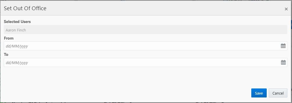 This image shows the Setting the Out Of Office screen.