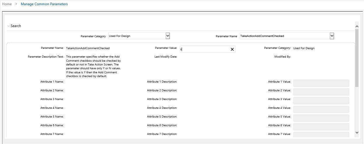 This image shows the configuring Required Action Comments screen.
