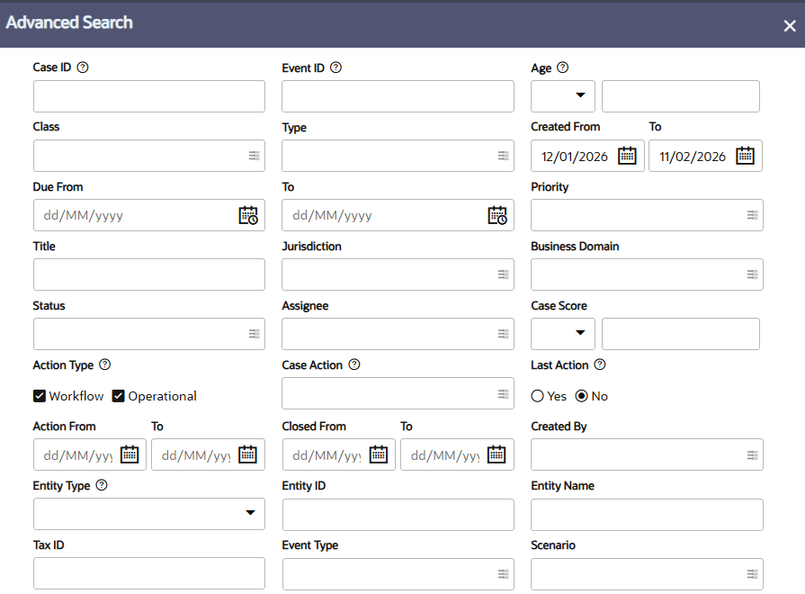 Advanced Search window
