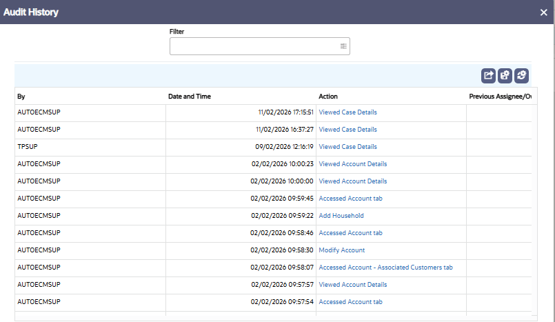 Audit History page Audit History page