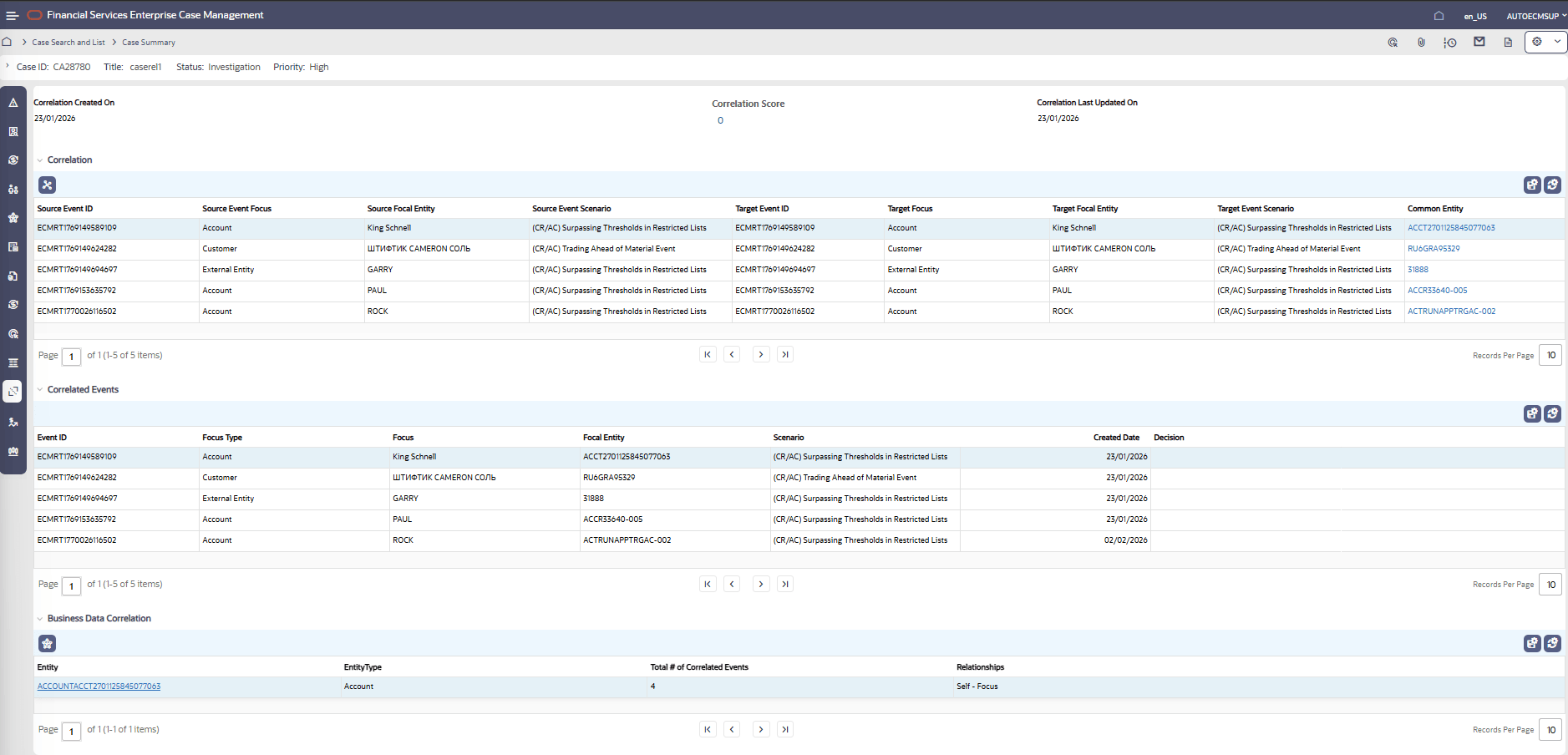 Correlation tab Correlation tab