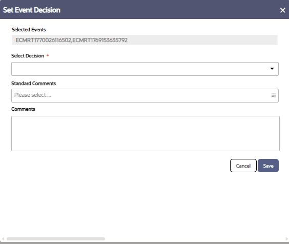 Set Event Decision screen