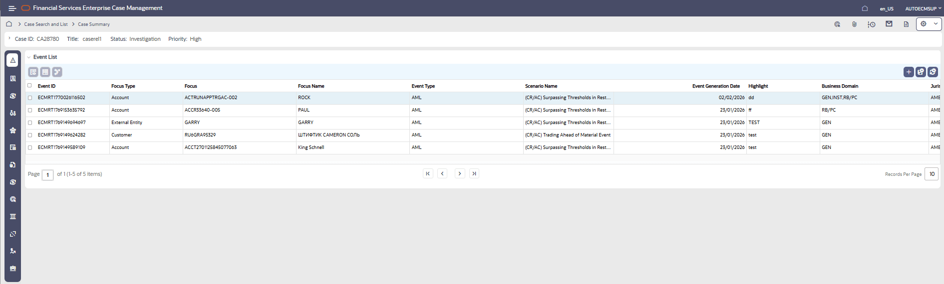 Event Details screen Event Details screen