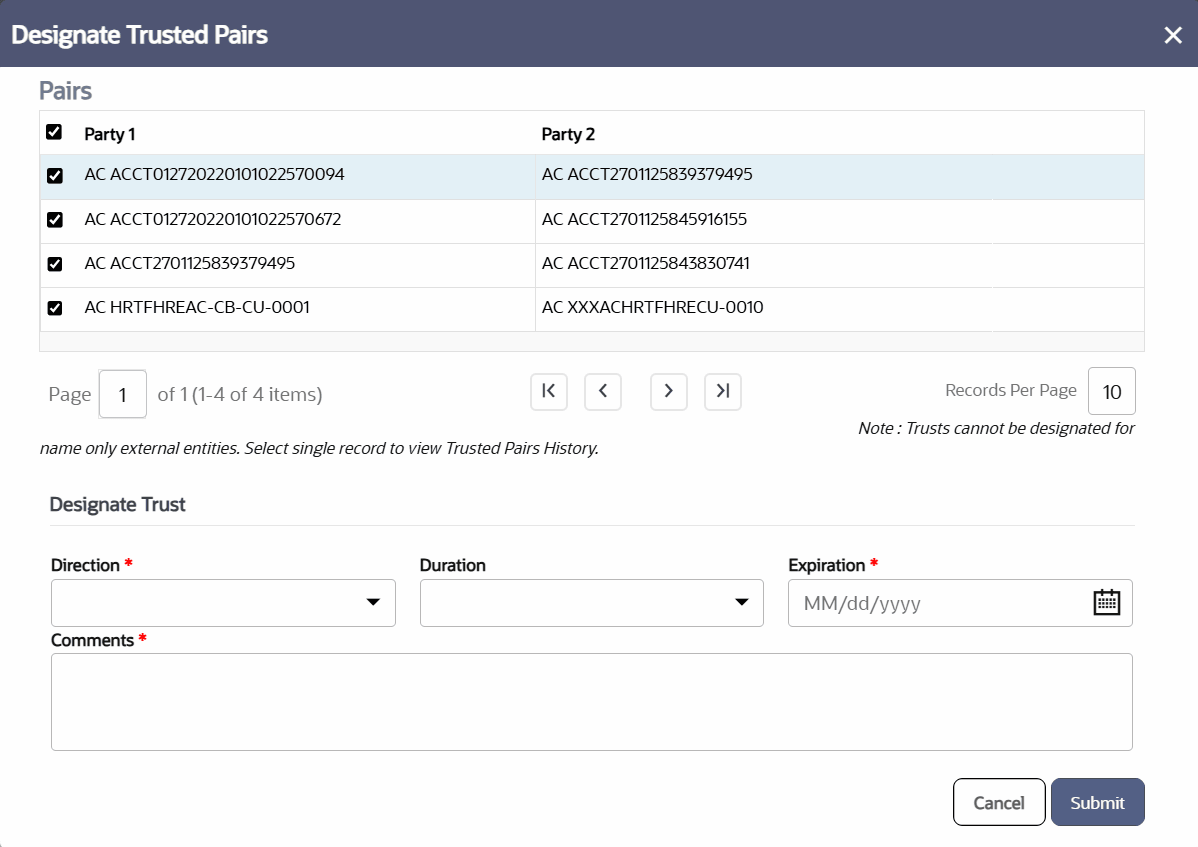 Designate Trusted Pairs window