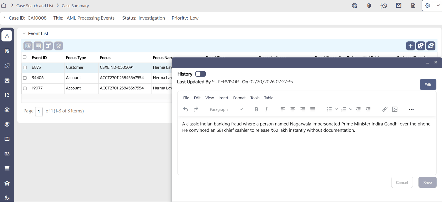 Add Narrative Comment
