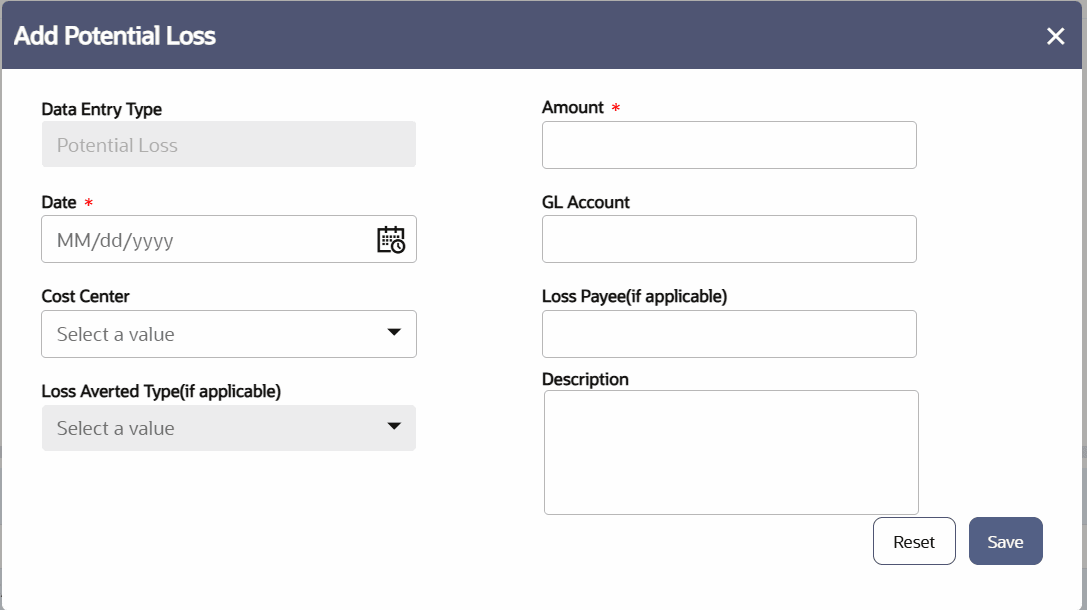 Loss and Recovery Date Entry