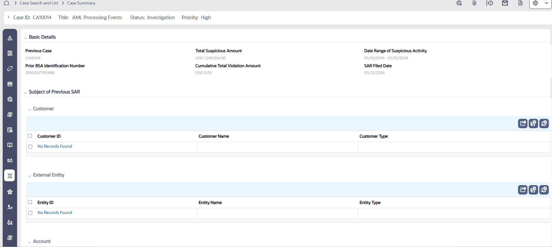Previous Report Summary tab Previous Report Summary tab