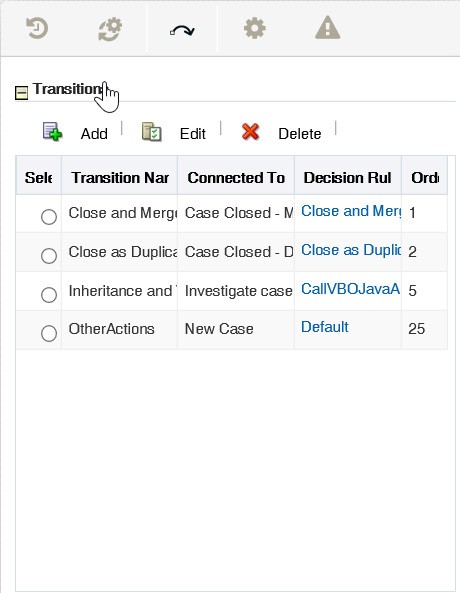This image shows the Add Transition screen.