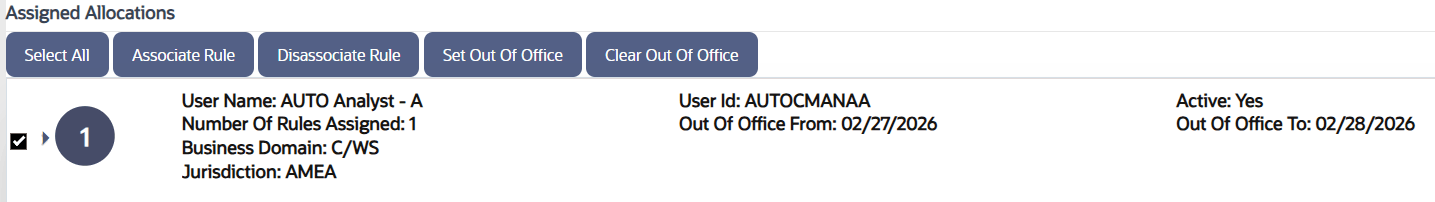 This image shows the Assigned Allocation list screen.