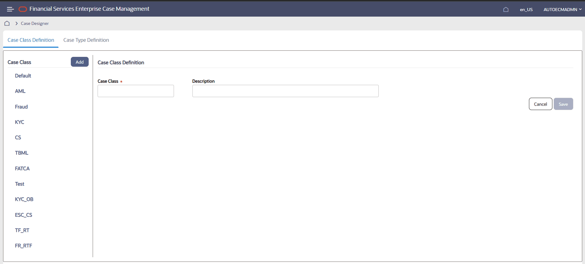 This image shows the Case Class Definition screen.