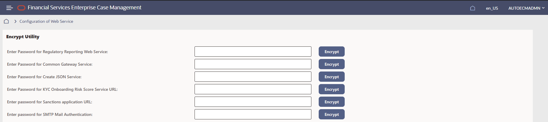 This image shows the Configuration of Web Service screen. This image shows the Configuration of Web Service screen.