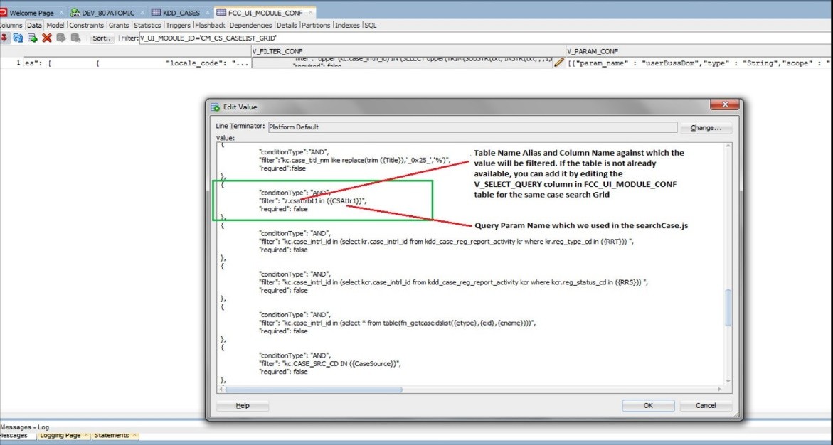 This image shows the Configure Search Parameter screen.