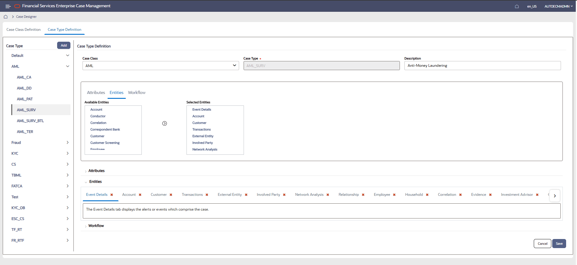 This image shows the Entities Page.