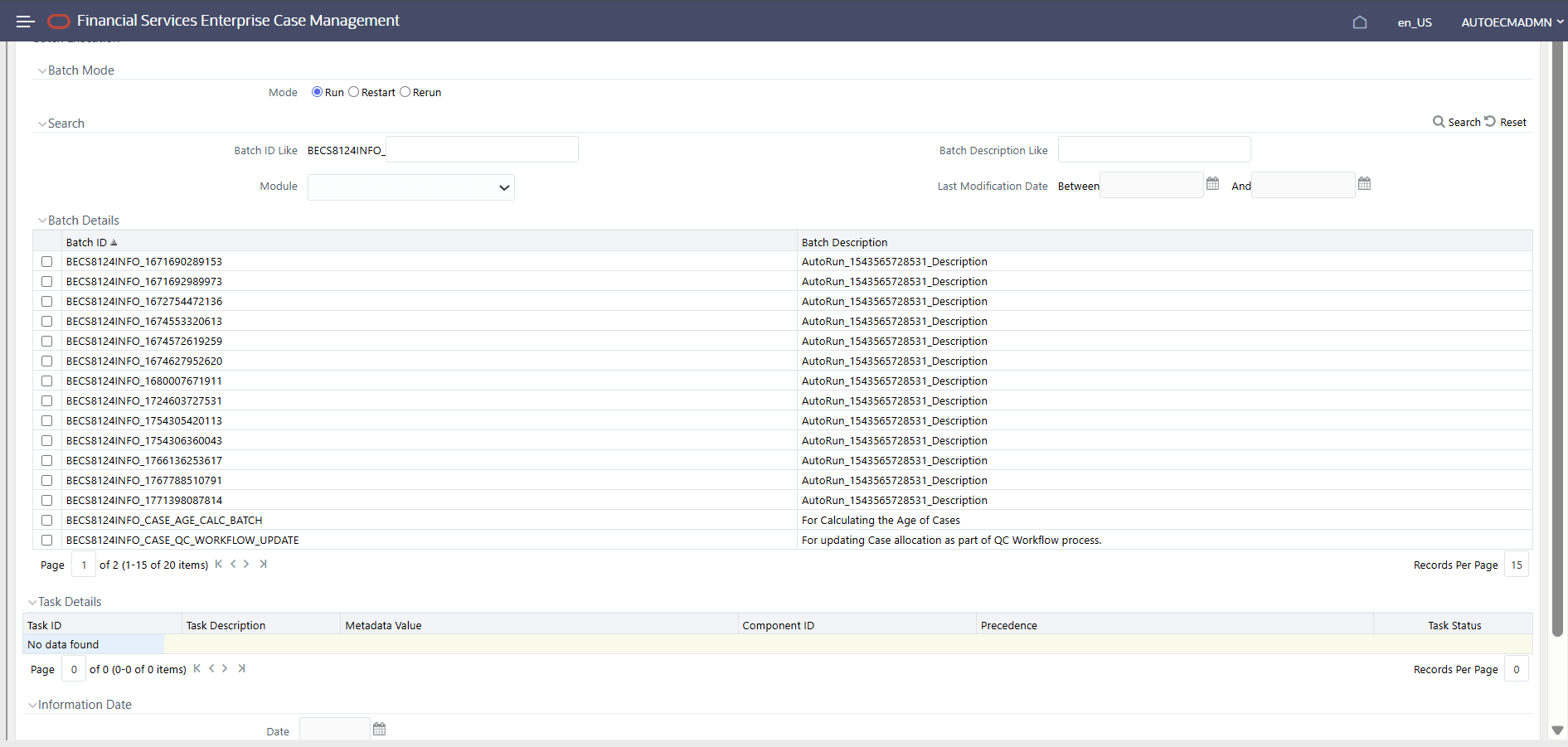 This image shows the Execute Batch screen. This image shows the Execute Batch screen.