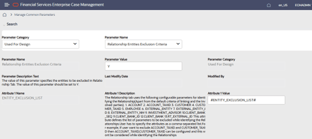 Manage Common Parameters Screen