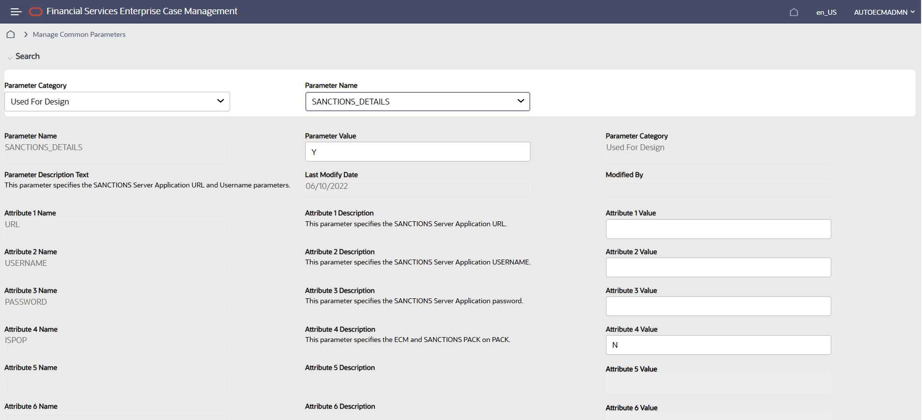 This image shows the Sanctions Server Details screen. This image shows the Sanctions Server Details screen.