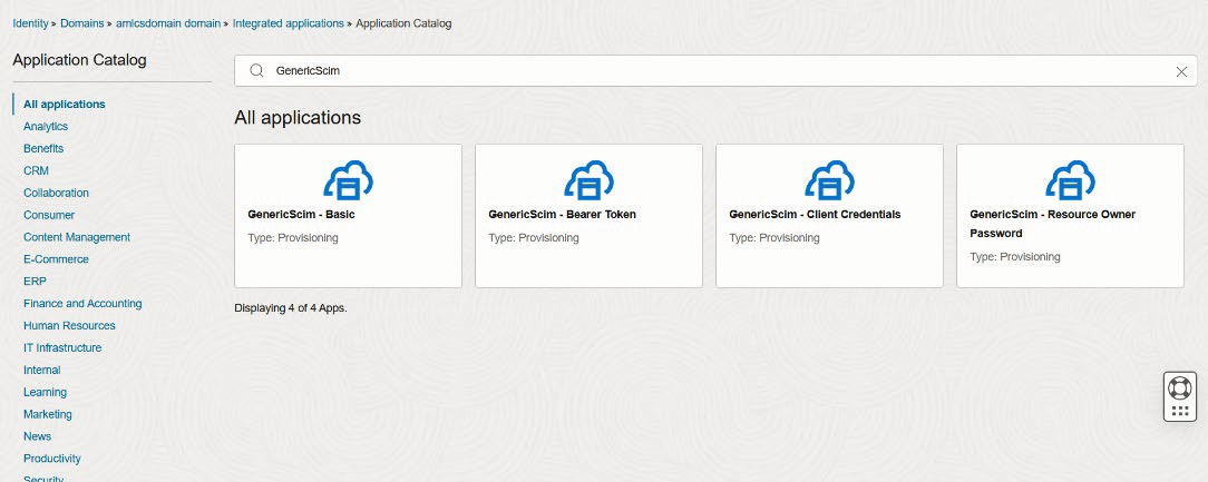 This image shows the Select Application page.