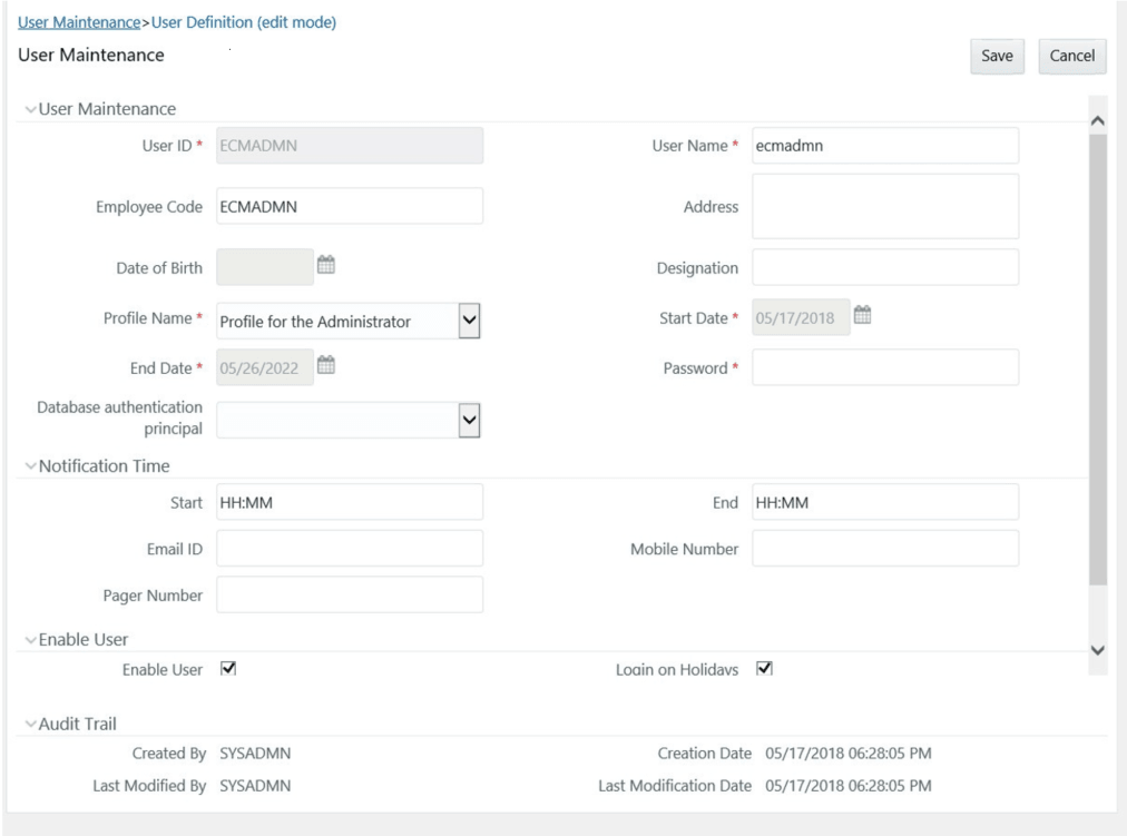 This image describes the User Maintenance options. This image describes the User Maintenance options.