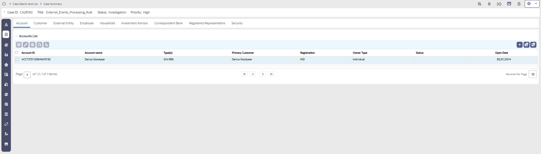 Account List screen