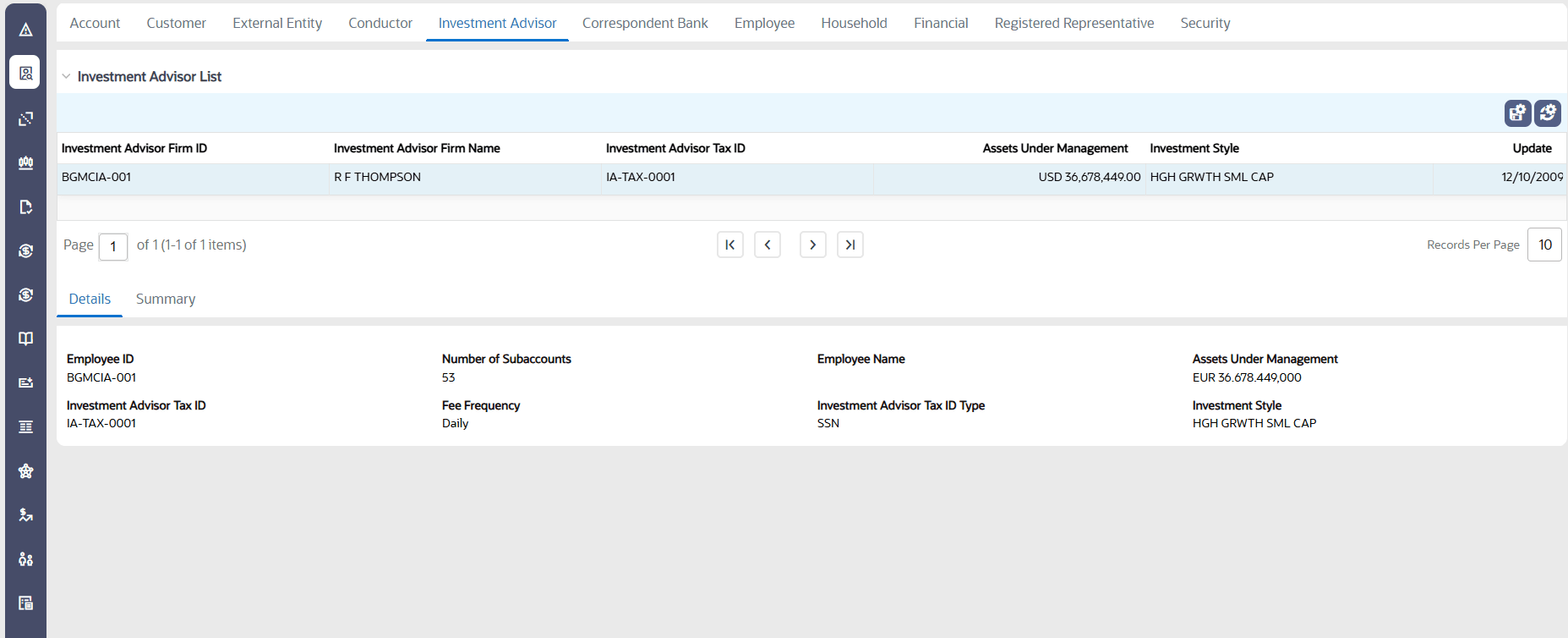 Viewing Investment Advisor