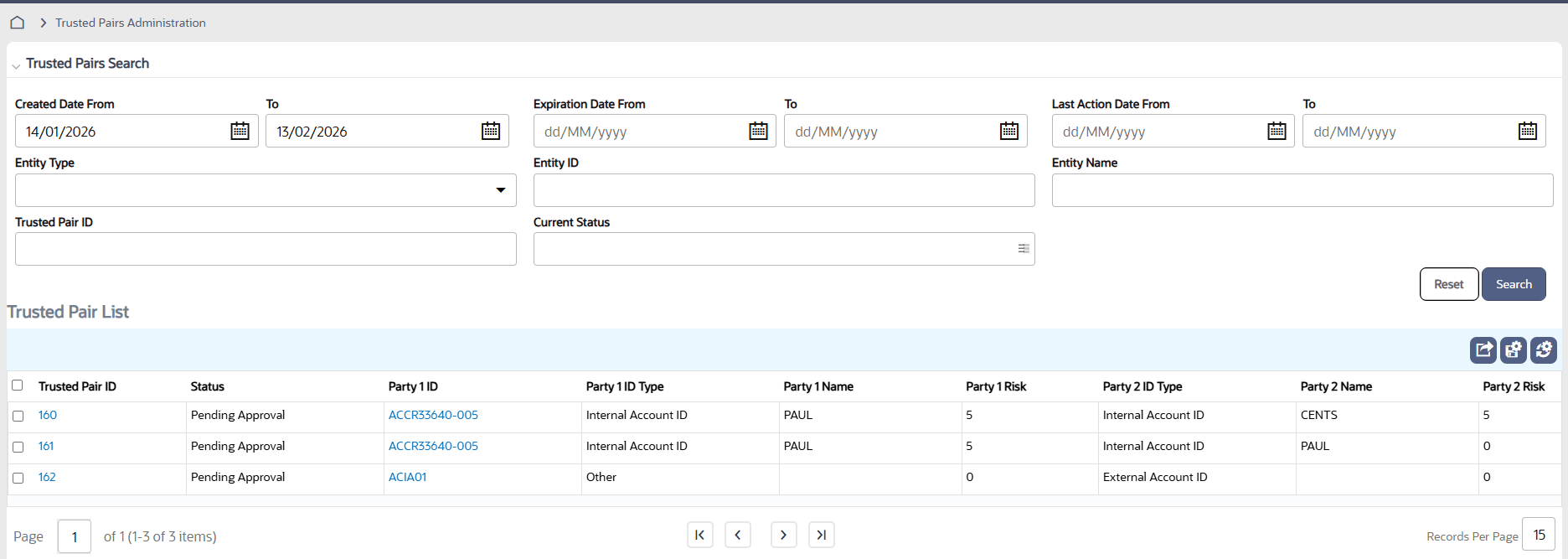 Trusted Pairs Administration
