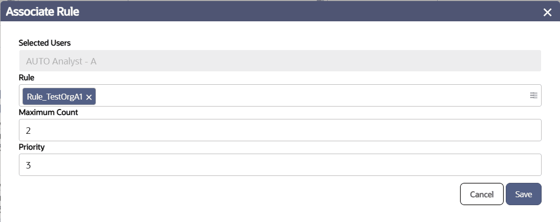 This image shows the Associating a Rule screen. This image shows the Associating a Rule screen.