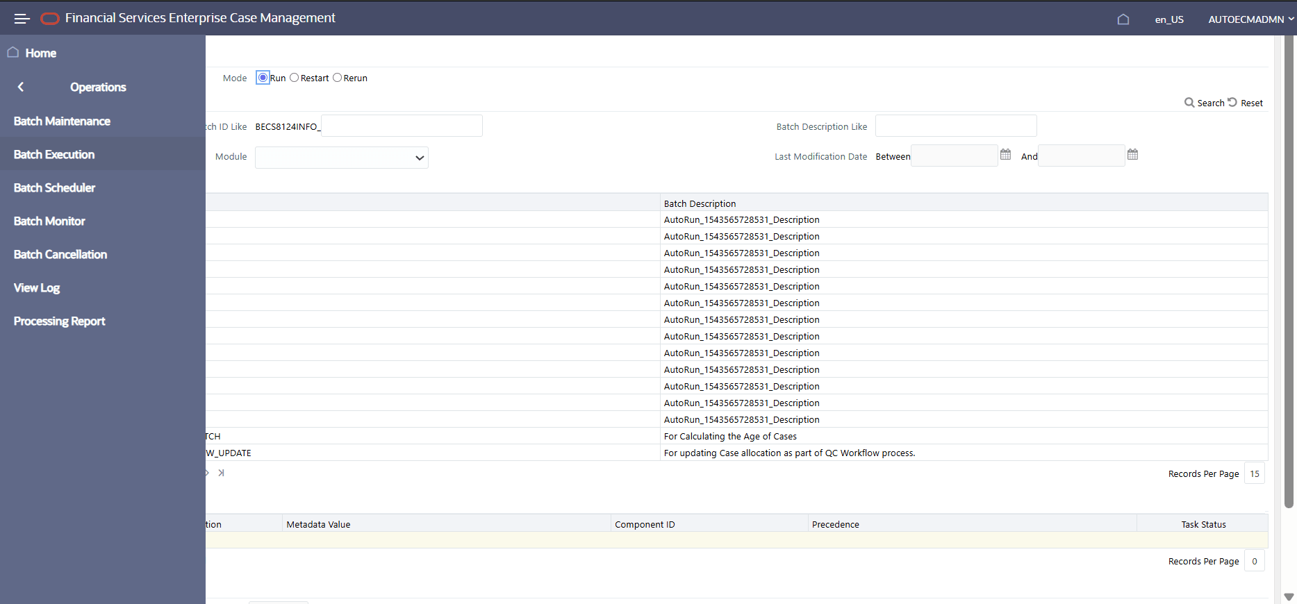This image shows the Batch Execution screen.