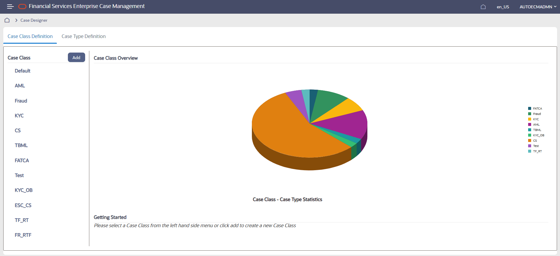 This image shows the Case Designer Home Page – Case Class Definition page.