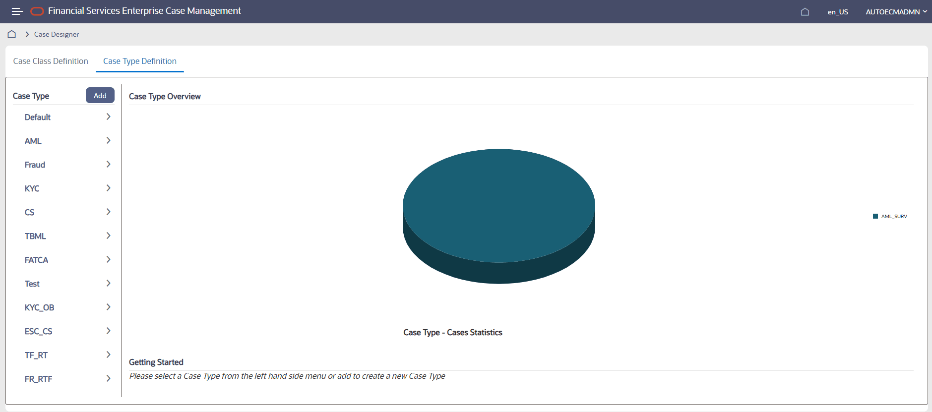 This image shows the Case Designer Home Page – Case Type Definition page.