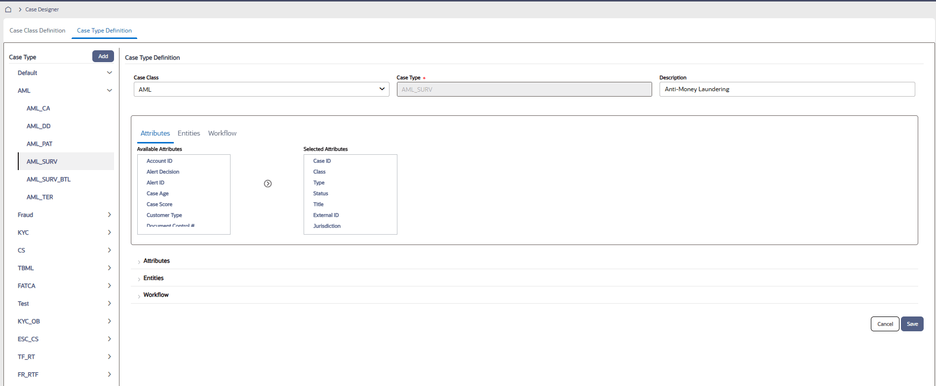 This image shows the Case Type Definition screen.