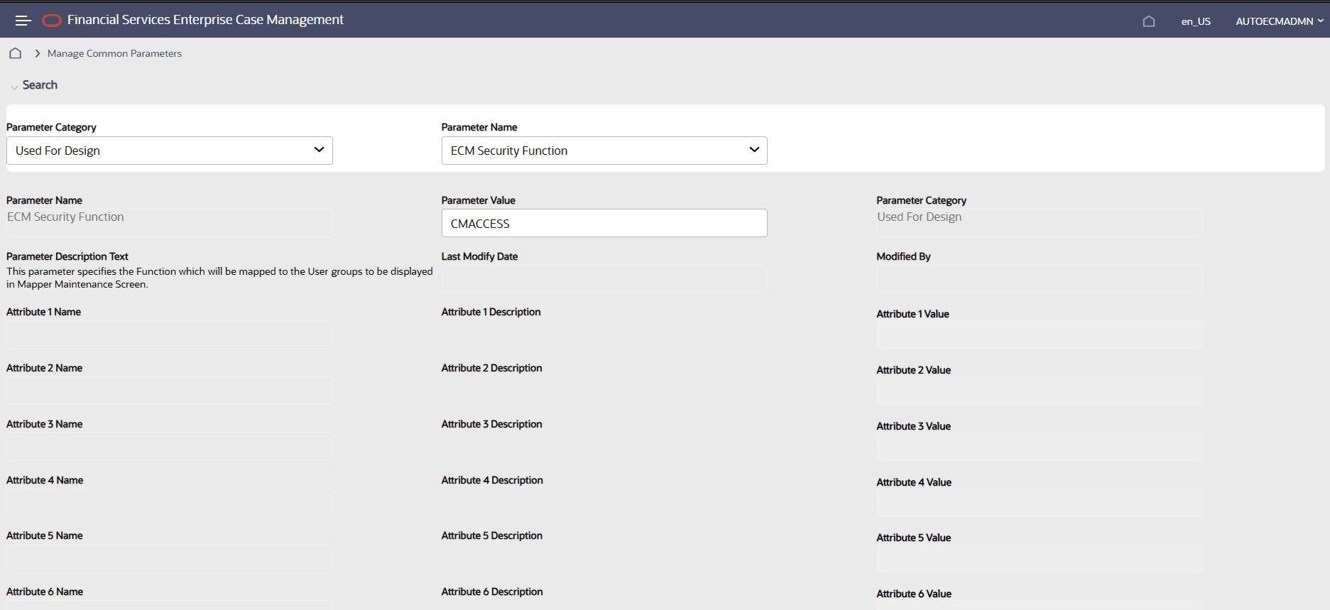 This image shows the Configuring ECM Security Function screen.