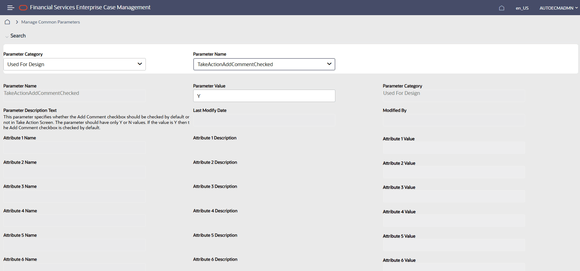 This image shows the configuring Required Action Comments screen.