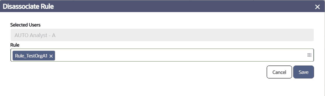 This image shows the Disassociating a Rule screen. This image shows the Disassociating a Rule screen.