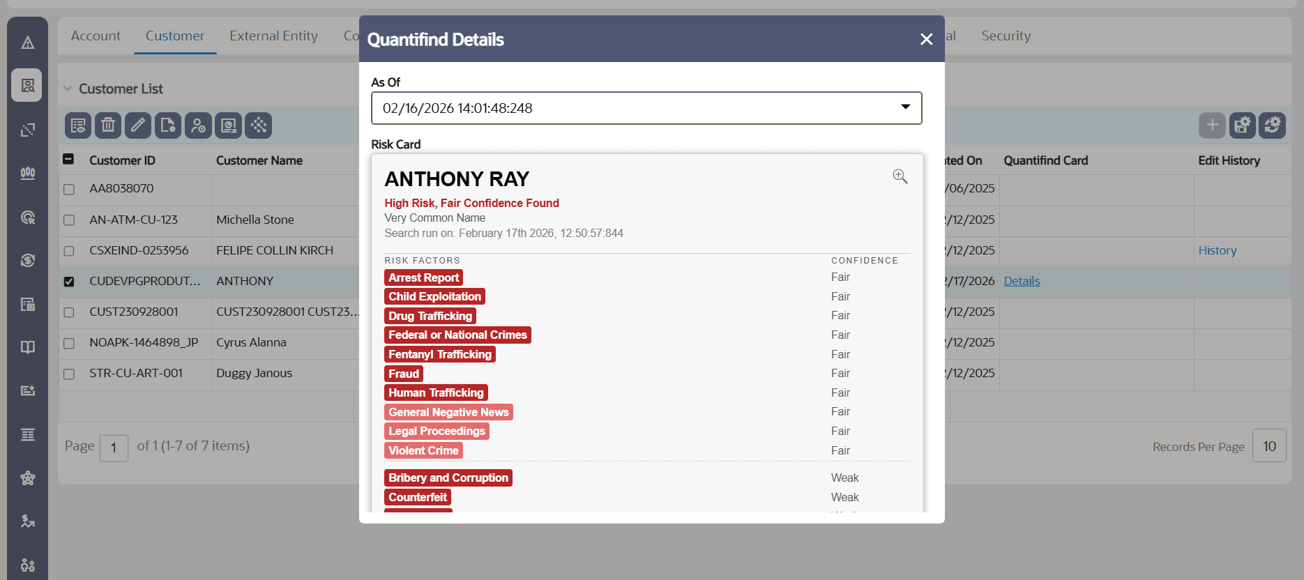 This image shows the Quantifind Details.