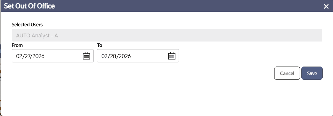 This image shows the Setting the Out Of Office screen. This image shows the Setting the Out Of Office screen.